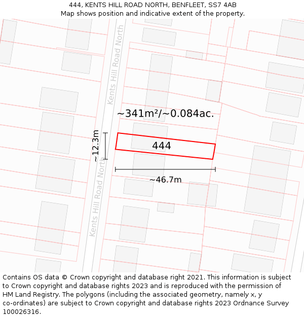 444, KENTS HILL ROAD NORTH, BENFLEET, SS7 4AB: Plot and title map