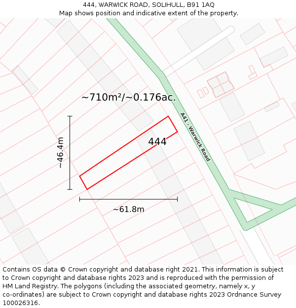 444, WARWICK ROAD, SOLIHULL, B91 1AQ: Plot and title map