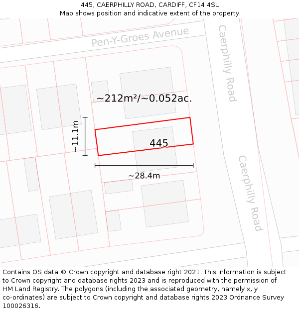 445, CAERPHILLY ROAD, CARDIFF, CF14 4SL: Plot and title map