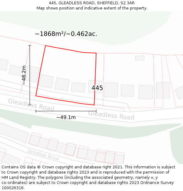 445, GLEADLESS ROAD, SHEFFIELD, S2 3AR: Plot and title map