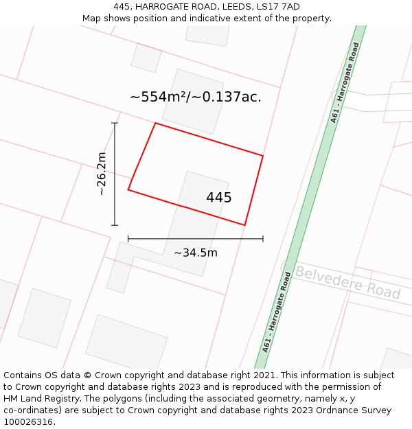 445, HARROGATE ROAD, LEEDS, LS17 7AD: Plot and title map