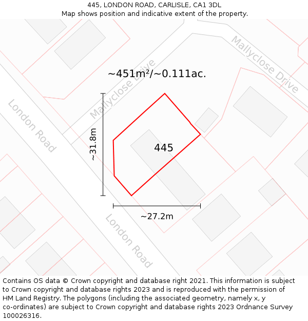 445, LONDON ROAD, CARLISLE, CA1 3DL: Plot and title map