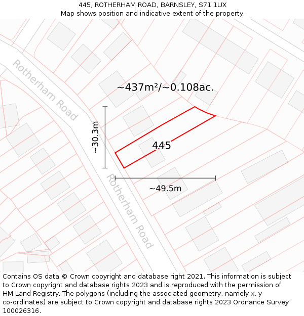445, ROTHERHAM ROAD, BARNSLEY, S71 1UX: Plot and title map