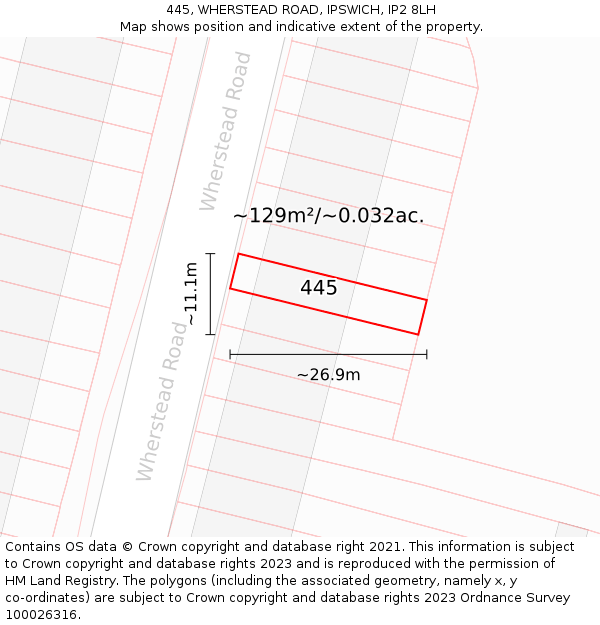445, WHERSTEAD ROAD, IPSWICH, IP2 8LH: Plot and title map