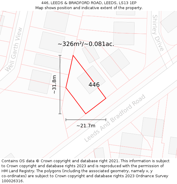 446, LEEDS & BRADFORD ROAD, LEEDS, LS13 1EP: Plot and title map