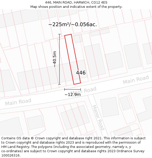 446, MAIN ROAD, HARWICH, CO12 4ES: Plot and title map