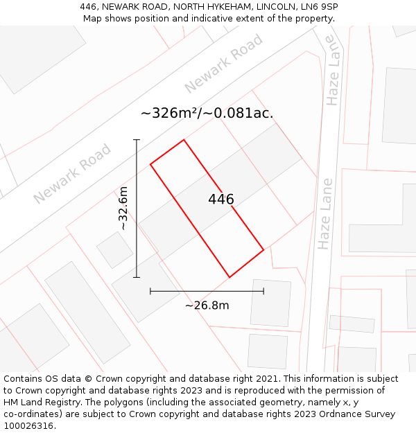 446, NEWARK ROAD, NORTH HYKEHAM, LINCOLN, LN6 9SP: Plot and title map