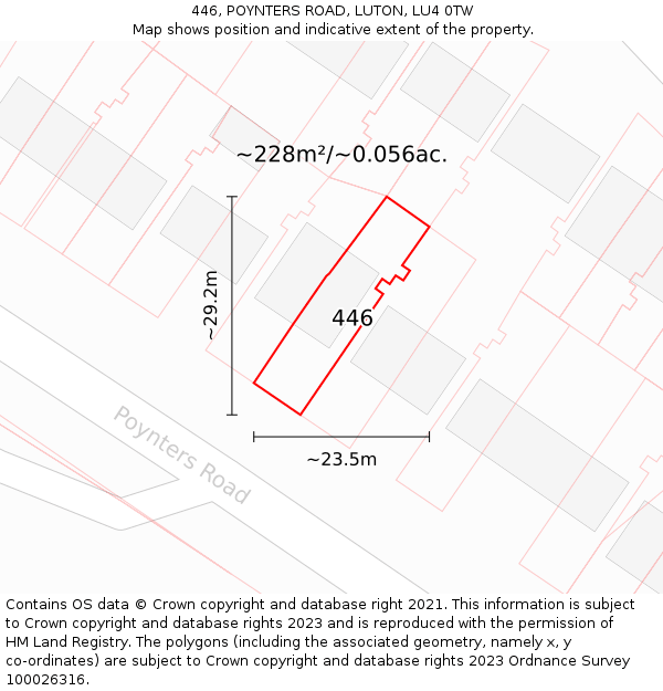 446, POYNTERS ROAD, LUTON, LU4 0TW: Plot and title map