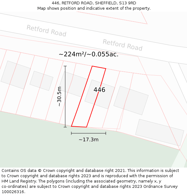 446, RETFORD ROAD, SHEFFIELD, S13 9RD: Plot and title map
