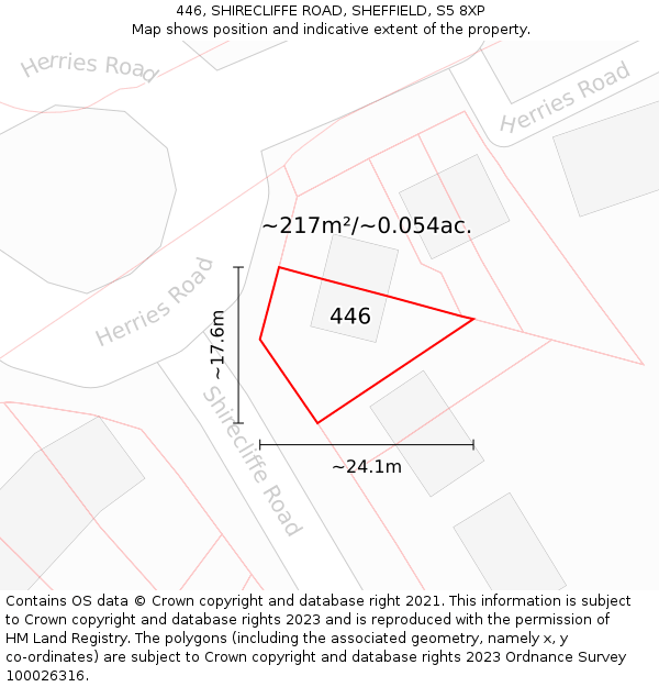 446, SHIRECLIFFE ROAD, SHEFFIELD, S5 8XP: Plot and title map
