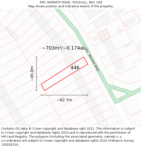 446, WARWICK ROAD, SOLIHULL, B91 1AQ: Plot and title map