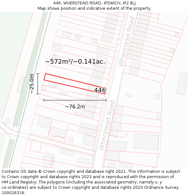446, WHERSTEAD ROAD, IPSWICH, IP2 8LJ: Plot and title map