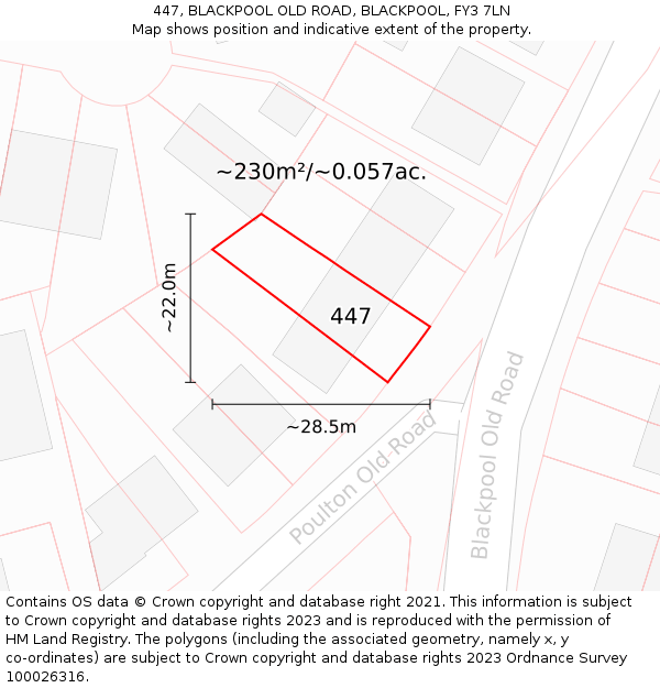 447, BLACKPOOL OLD ROAD, BLACKPOOL, FY3 7LN: Plot and title map
