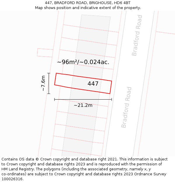 447, BRADFORD ROAD, BRIGHOUSE, HD6 4BT: Plot and title map