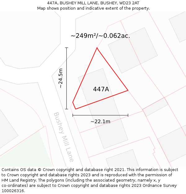 447A, BUSHEY MILL LANE, BUSHEY, WD23 2AT: Plot and title map