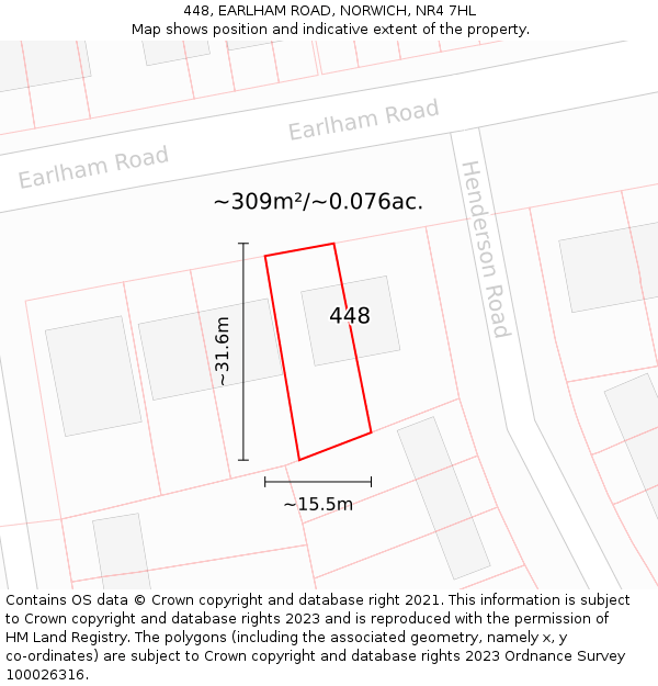 448, EARLHAM ROAD, NORWICH, NR4 7HL: Plot and title map