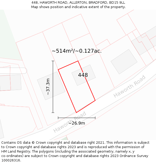 448, HAWORTH ROAD, ALLERTON, BRADFORD, BD15 9LL: Plot and title map