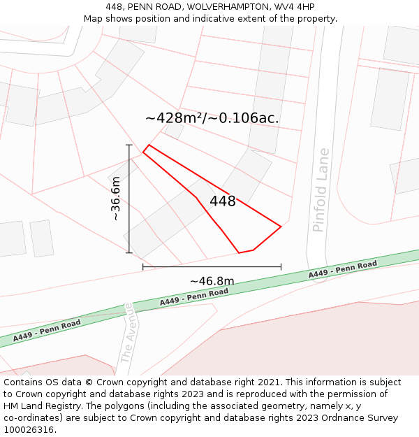 448, PENN ROAD, WOLVERHAMPTON, WV4 4HP: Plot and title map