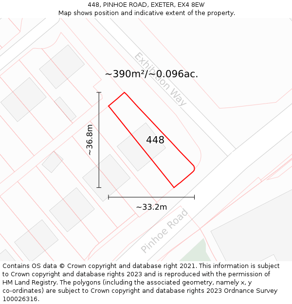 448, PINHOE ROAD, EXETER, EX4 8EW: Plot and title map