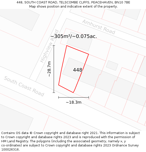 448, SOUTH COAST ROAD, TELSCOMBE CLIFFS, PEACEHAVEN, BN10 7BE: Plot and title map