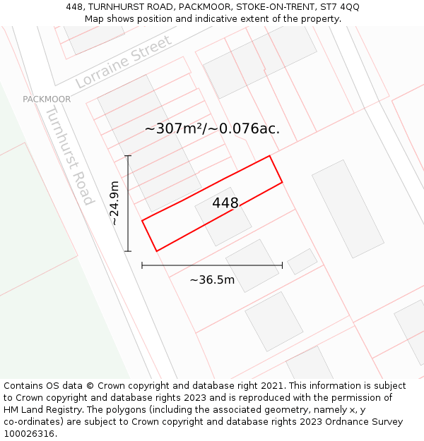 448, TURNHURST ROAD, PACKMOOR, STOKE-ON-TRENT, ST7 4QQ: Plot and title map