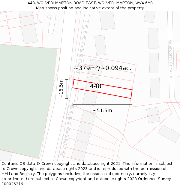 448, WOLVERHAMPTON ROAD EAST, WOLVERHAMPTON, WV4 6AR: Plot and title map