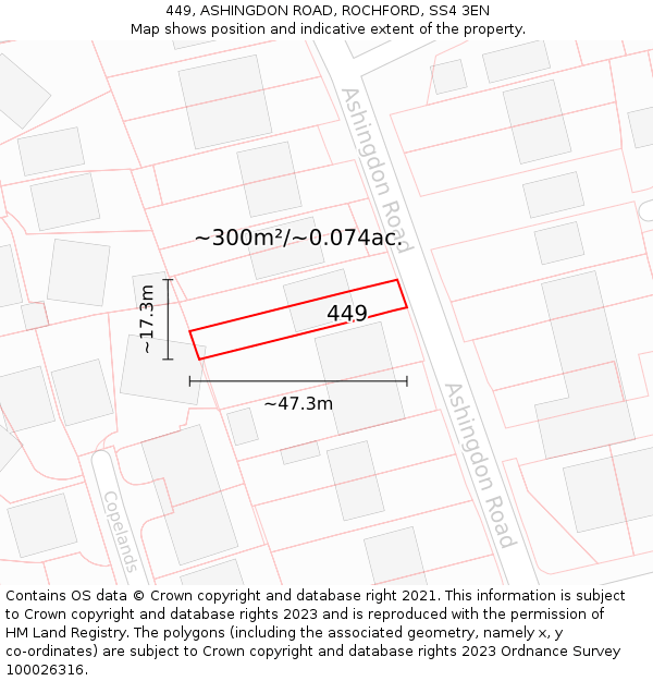 449, ASHINGDON ROAD, ROCHFORD, SS4 3EN: Plot and title map