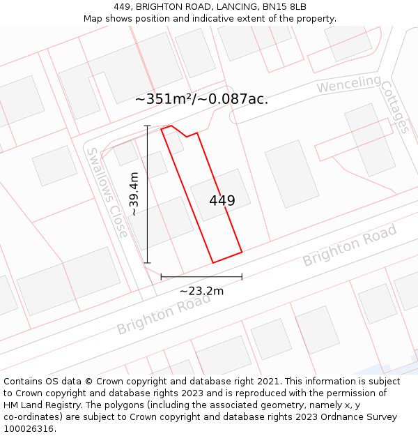 449, BRIGHTON ROAD, LANCING, BN15 8LB: Plot and title map