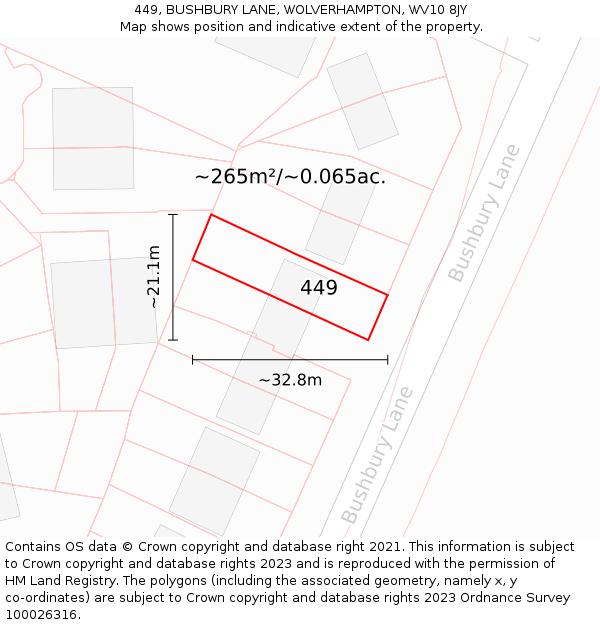 449, BUSHBURY LANE, WOLVERHAMPTON, WV10 8JY: Plot and title map