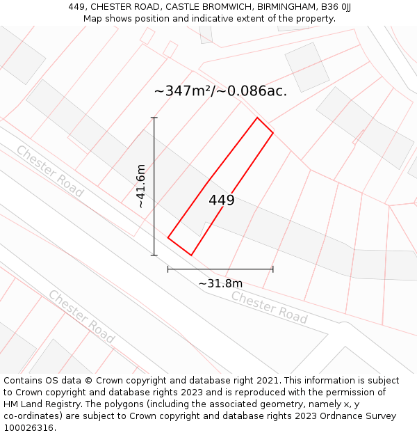 449, CHESTER ROAD, CASTLE BROMWICH, BIRMINGHAM, B36 0JJ: Plot and title map