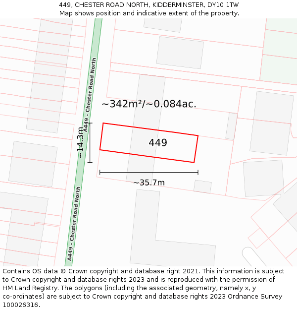 449, CHESTER ROAD NORTH, KIDDERMINSTER, DY10 1TW: Plot and title map
