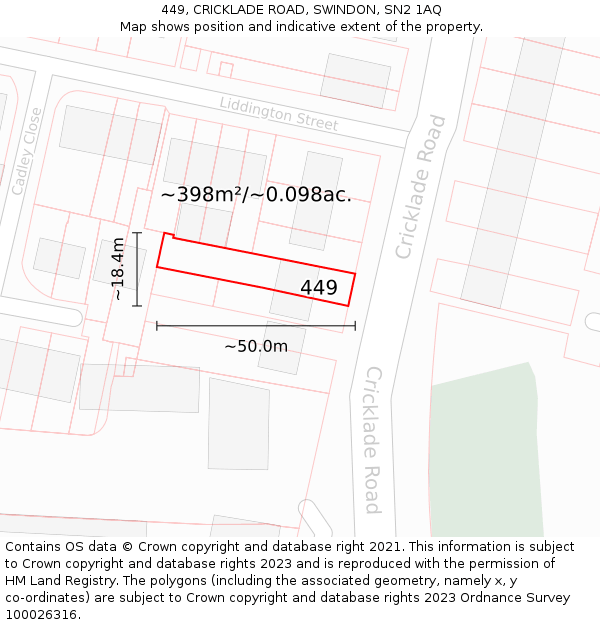 449, CRICKLADE ROAD, SWINDON, SN2 1AQ: Plot and title map