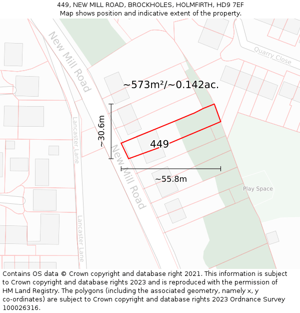 449, NEW MILL ROAD, BROCKHOLES, HOLMFIRTH, HD9 7EF: Plot and title map