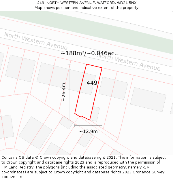 449, NORTH WESTERN AVENUE, WATFORD, WD24 5NX: Plot and title map