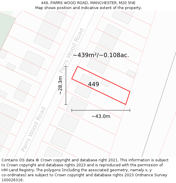 449, PARRS WOOD ROAD, MANCHESTER, M20 5NE: Plot and title map