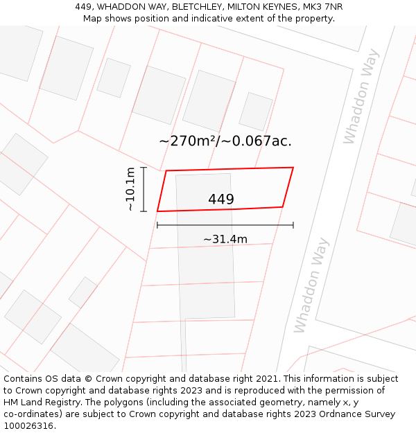 449, WHADDON WAY, BLETCHLEY, MILTON KEYNES, MK3 7NR: Plot and title map
