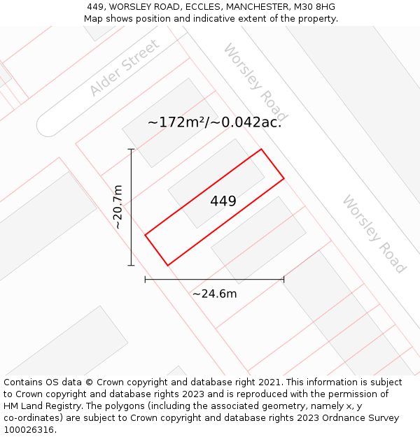 449, WORSLEY ROAD, ECCLES, MANCHESTER, M30 8HG: Plot and title map