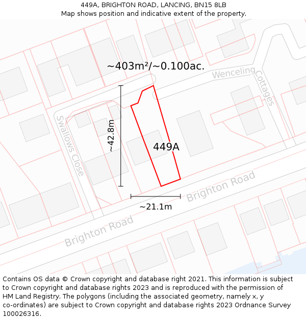 449A, BRIGHTON ROAD, LANCING, BN15 8LB: Plot and title map