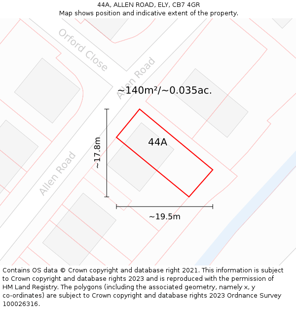 44A, ALLEN ROAD, ELY, CB7 4GR: Plot and title map