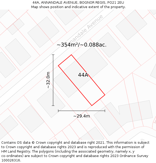 44A, ANNANDALE AVENUE, BOGNOR REGIS, PO21 2EU: Plot and title map