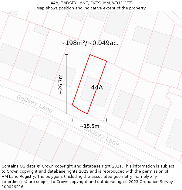 44A, BADSEY LANE, EVESHAM, WR11 3EZ: Plot and title map