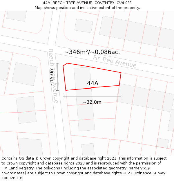 44A, BEECH TREE AVENUE, COVENTRY, CV4 9FF: Plot and title map