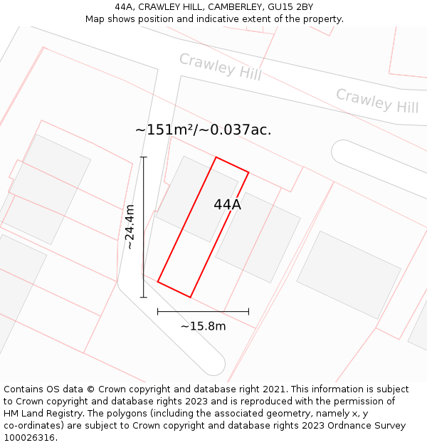 44A, CRAWLEY HILL, CAMBERLEY, GU15 2BY: Plot and title map