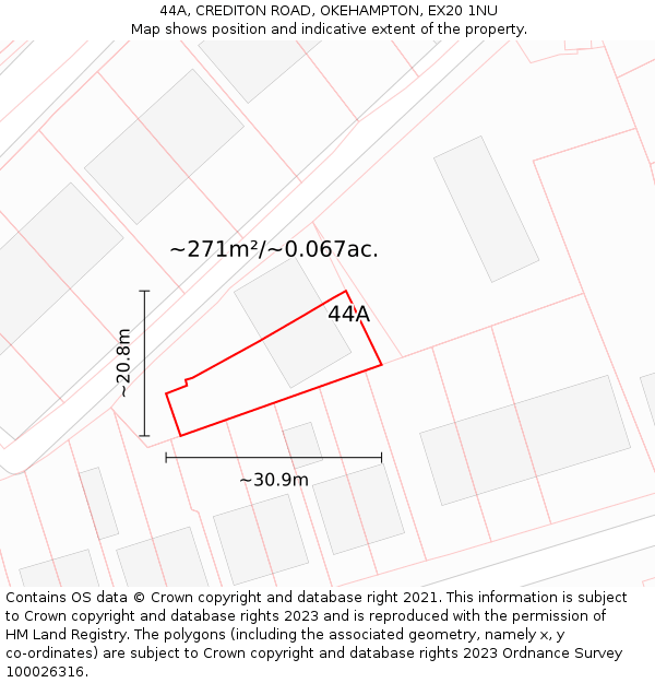 44A, CREDITON ROAD, OKEHAMPTON, EX20 1NU: Plot and title map