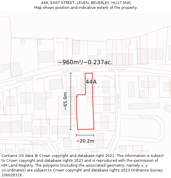 44A, EAST STREET, LEVEN, BEVERLEY, HU17 5NG: Plot and title map