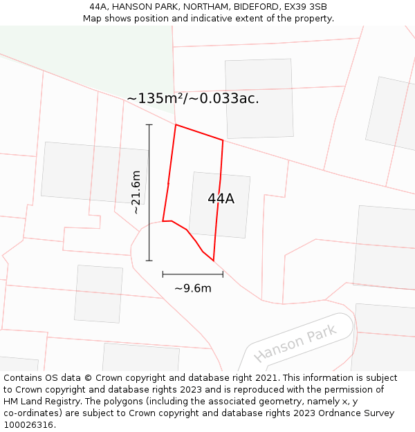44A, HANSON PARK, NORTHAM, BIDEFORD, EX39 3SB: Plot and title map