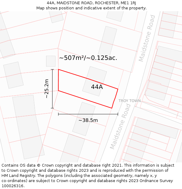 44A, MAIDSTONE ROAD, ROCHESTER, ME1 1RJ: Plot and title map