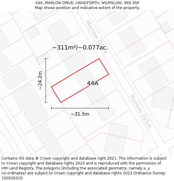 44A, MARLOW DRIVE, HANDFORTH, WILMSLOW, SK9 3NF: Plot and title map