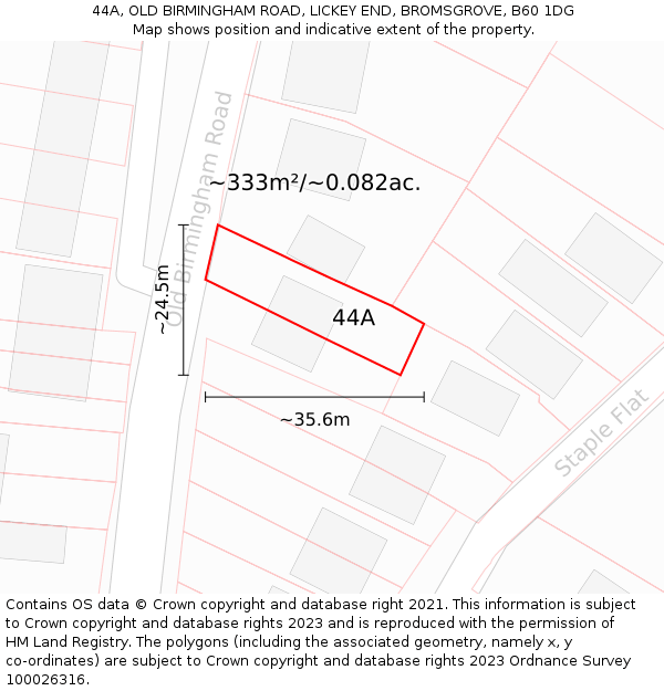 44A, OLD BIRMINGHAM ROAD, LICKEY END, BROMSGROVE, B60 1DG: Plot and title map