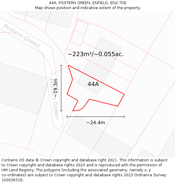 44A, POSTERN GREEN, ENFIELD, EN2 7DE: Plot and title map